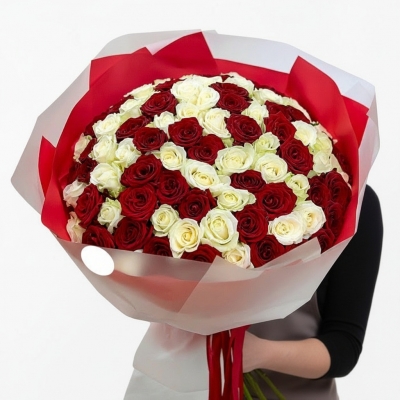 Букет 101 красно-белая роза