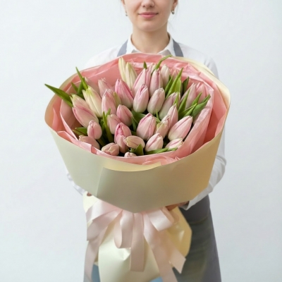 Букет 35 розовых тюльпанов
