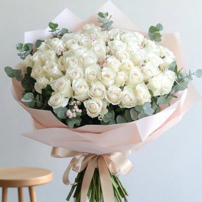 Букет 101 белая роза "Кэтрин"