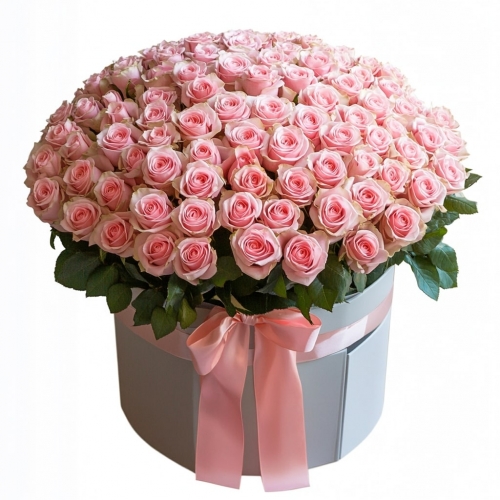 Букет 101 розовая роза в коробке
