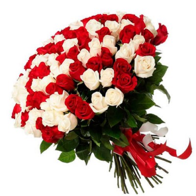 Букет 101 красно-белая роза, 60 см