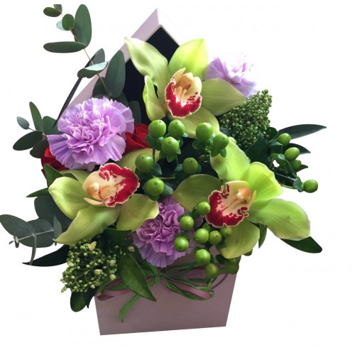 Квадратная коробка Орхидей "Цветочный домик"