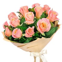 Букет из 15 роз, 60см "Нежный персик"