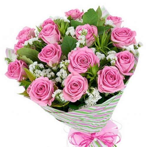 Букет из 15 роз, 60см "Розовое облако"